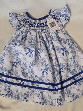 Blue Bird Toile Handsmocked Dress